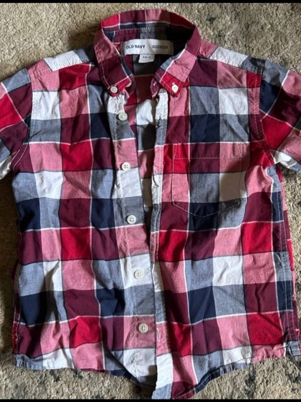 Old Navy Red, Navy & White Plaid Button-Down Shirt